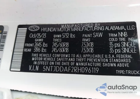 2024 Hyundai Santa Cruz Xrt z USA, uszkodzony, nr VIN 5NTJDDAF2RH096119